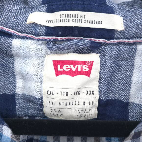 Levis Men Standard Fit Blue Check Plaid Lined Collard Button Up Longsleeve XXL - Picture 5 of 11